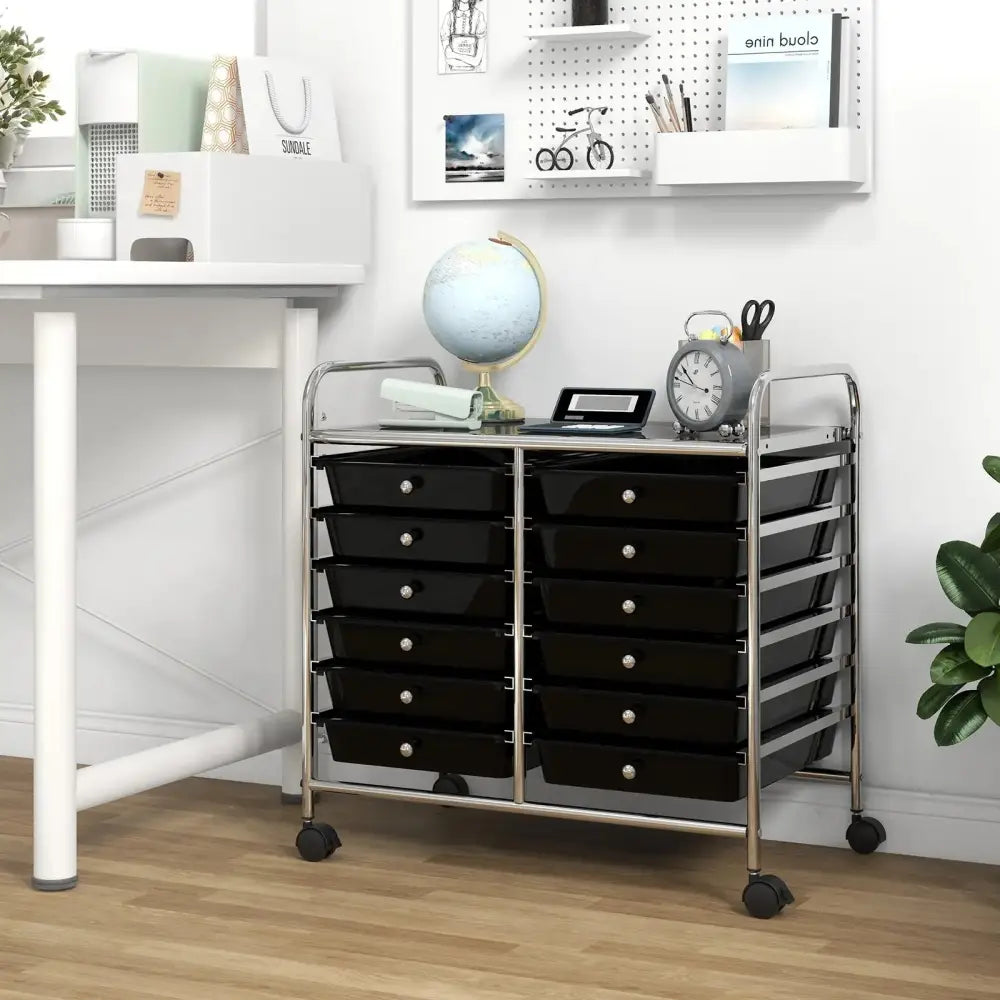 12 Drawers Rolling Storage Cart for Home and Office-Black Costway