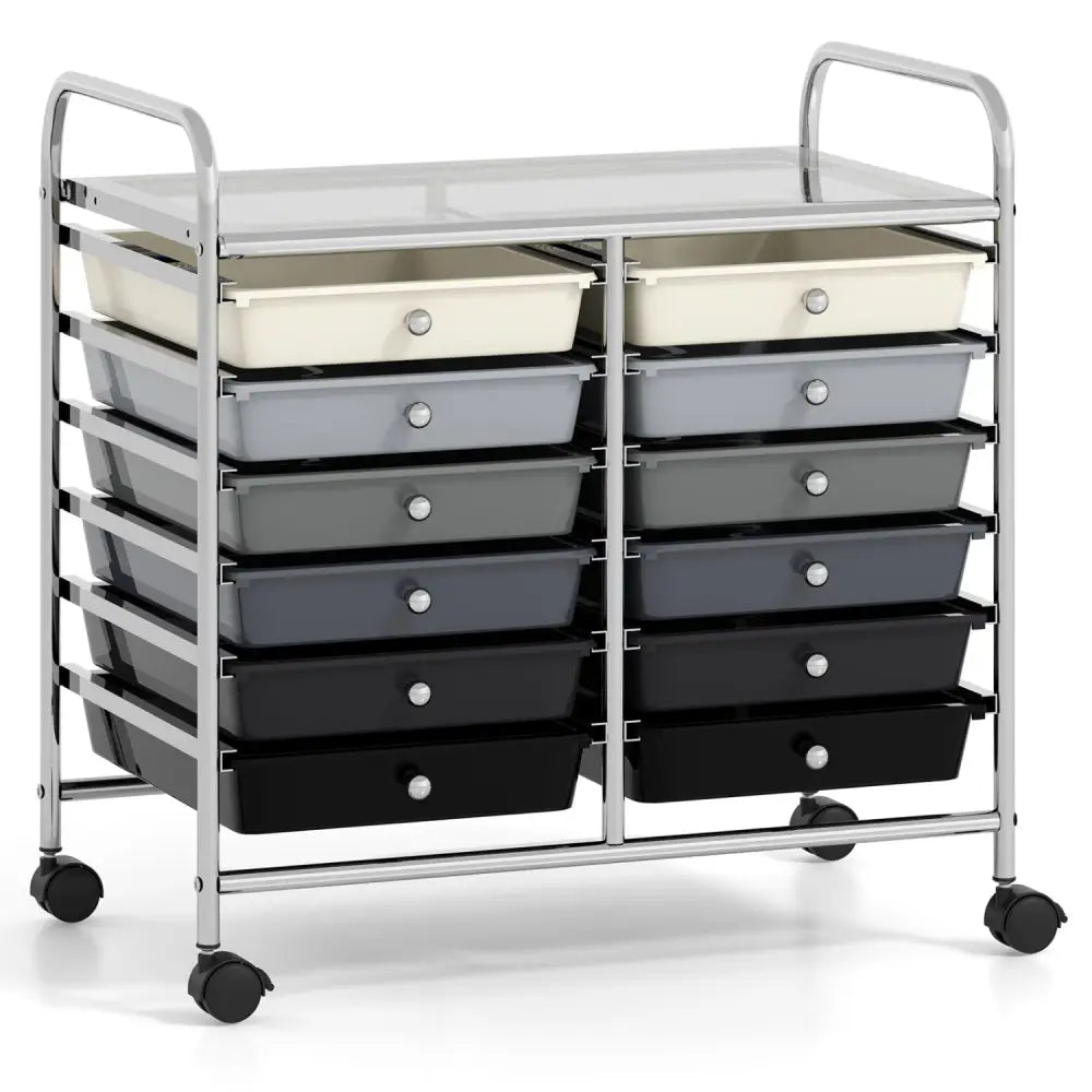 12 Drawers Rolling Storage Cart for Home and Office-Gradient Grey - Gradient Gray - File Cabinets