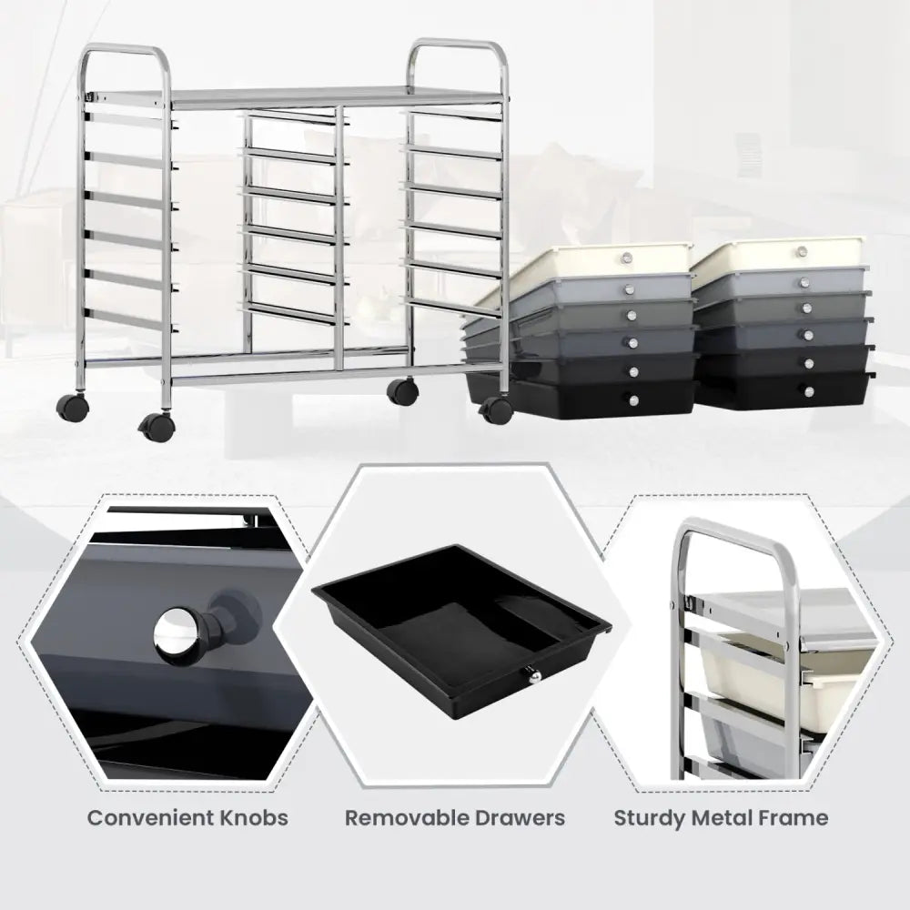 12 Drawers Rolling Storage Cart for Home and Office-Gradient Grey - Gradient Gray - File Cabinets