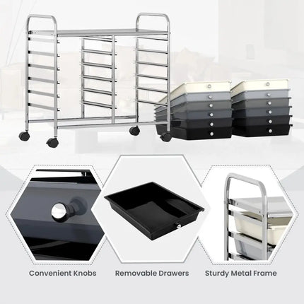 12 Drawers Rolling Storage Cart for Home and Office-Gradient Grey Costway