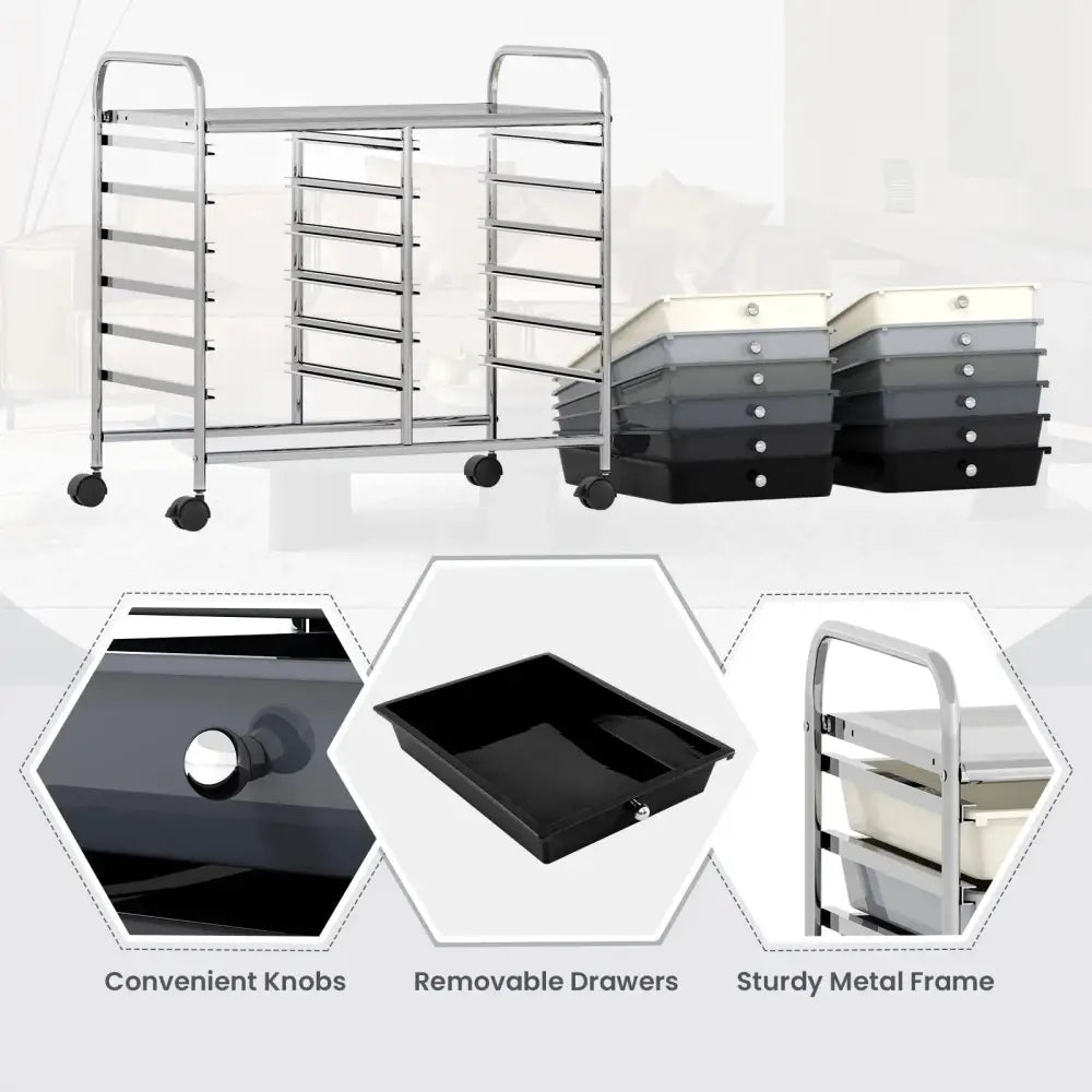 12 Drawers Rolling Storage Cart for Home and Office-Gradient Grey Costway