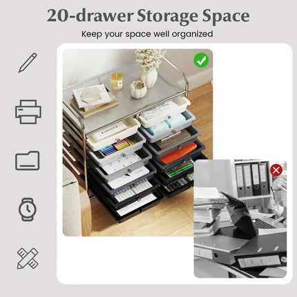12 Drawers Rolling Storage Cart for Home and Office-Gradient Grey Costway