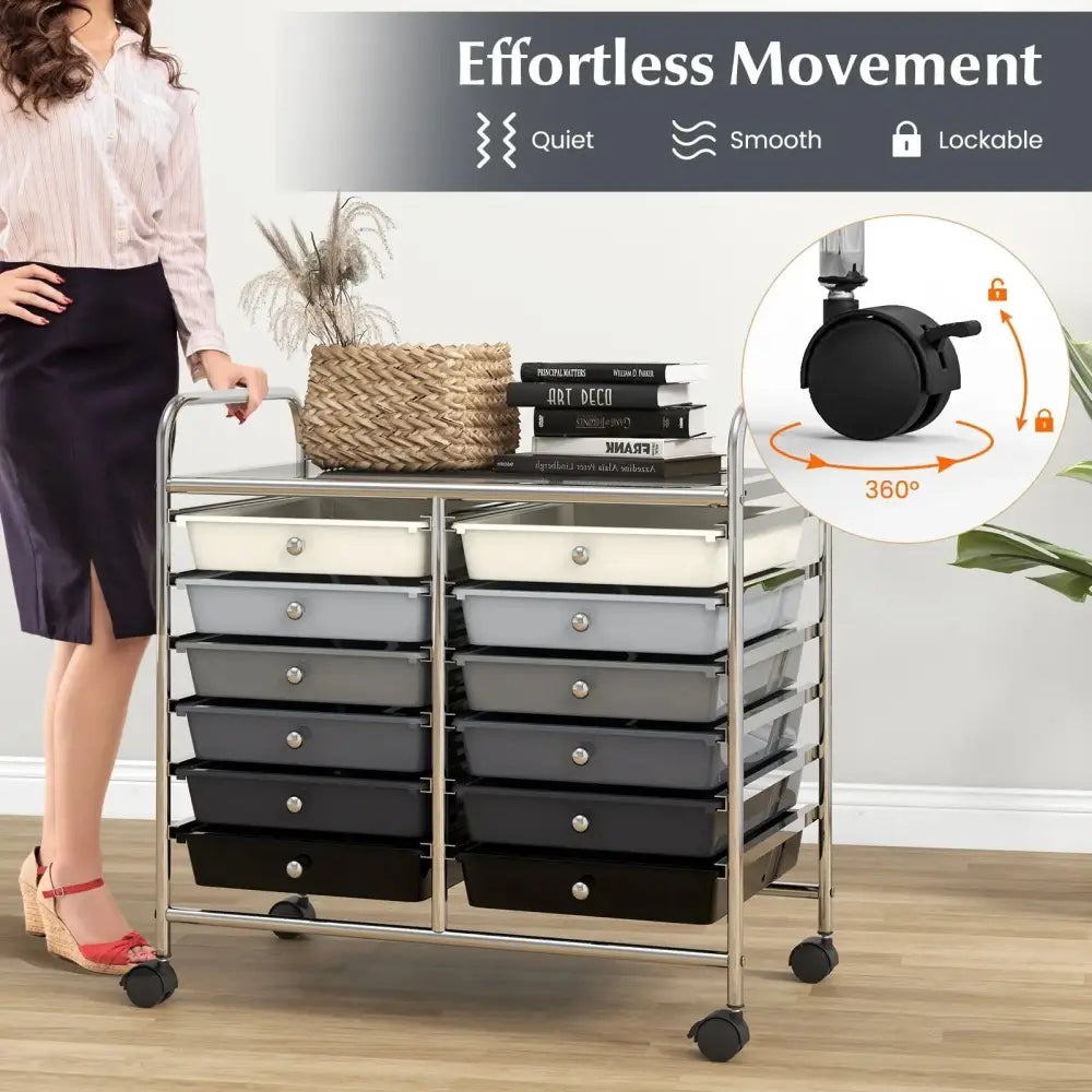 12 Drawers Rolling Storage Cart for Home and Office-Gradient Grey Costway