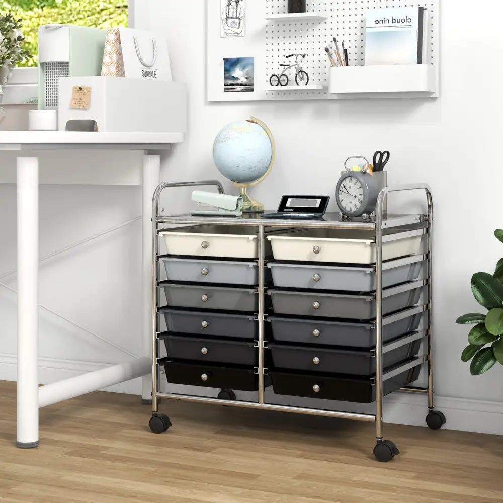 12 Drawers Rolling Storage Cart for Home and Office-Gradient Grey - Gradient Gray - File Cabinets