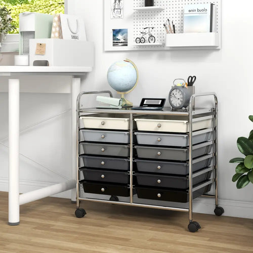 12 Drawers Rolling Storage Cart for Home and Office-Gradient Grey - Gradient Gray - File Cabinets