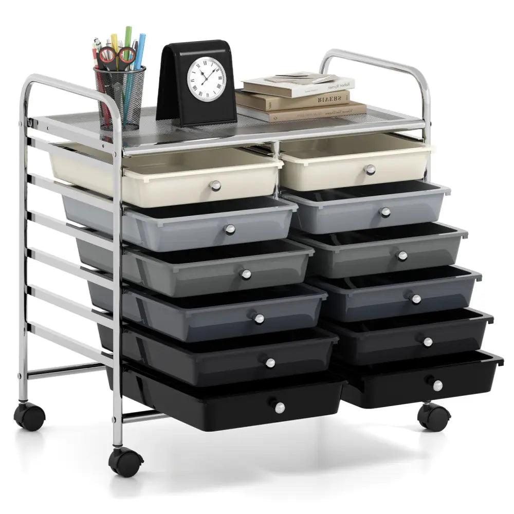 12 Drawers Rolling Storage Cart for Home and Office-Gradient Grey - Gradient Gray - File Cabinets