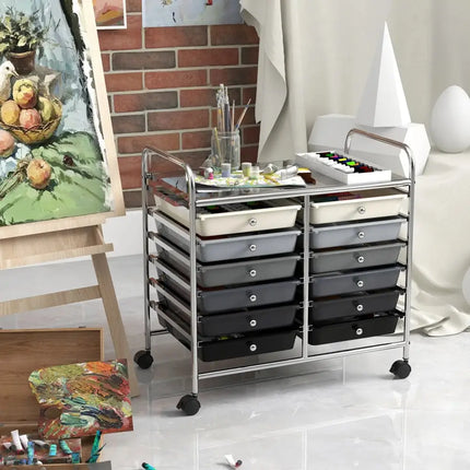 12 Drawers Rolling Storage Cart for Home and Office-Gradient Grey Costway