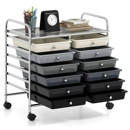 12 Drawers Rolling Storage Cart for Home and Office-Gradient Grey Costway