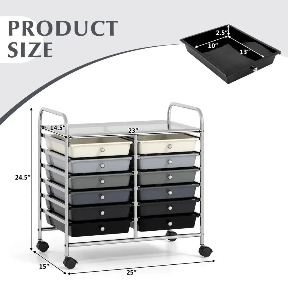 12 Drawers Rolling Storage Cart for Home and Office-Gradient Grey - Gradient Gray - File Cabinets