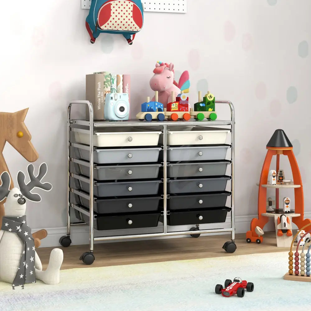 12 Drawers Rolling Storage Cart for Home and Office-Gradient Grey - Gradient Gray - File Cabinets