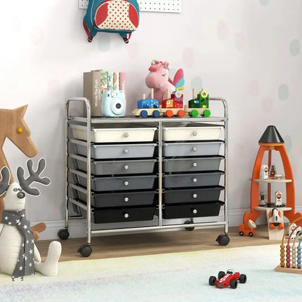 12 Drawers Rolling Storage Cart for Home and Office-Gradient Grey Costway