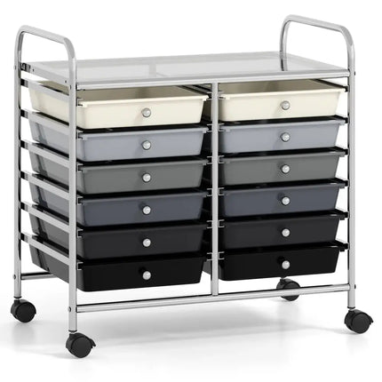 12 Drawers Rolling Storage Cart for Home and Office-Gradient Grey Costway