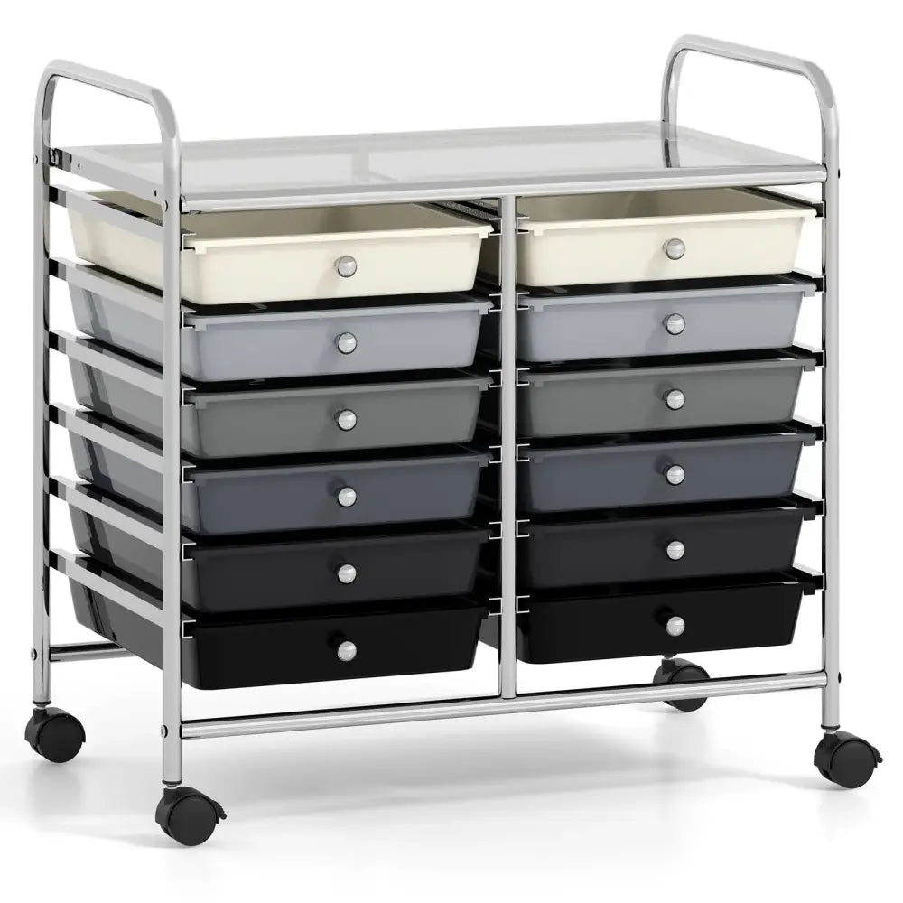 12 Drawers Rolling Storage Cart for Home and Office-Gradient Grey Costway