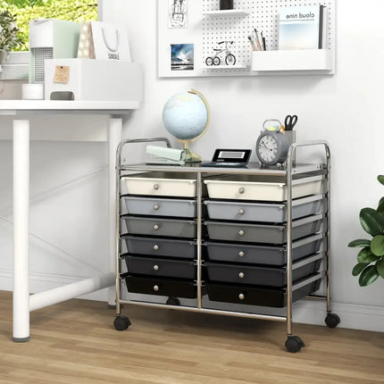 12 Drawers Rolling Storage Cart for Home and Office-Gradient Grey Costway