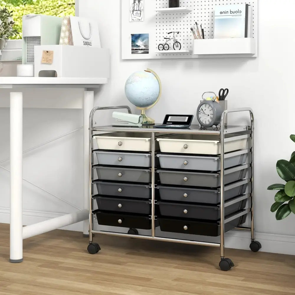 12 Drawers Rolling Storage Cart for Home and Office-Gradient Grey Costway