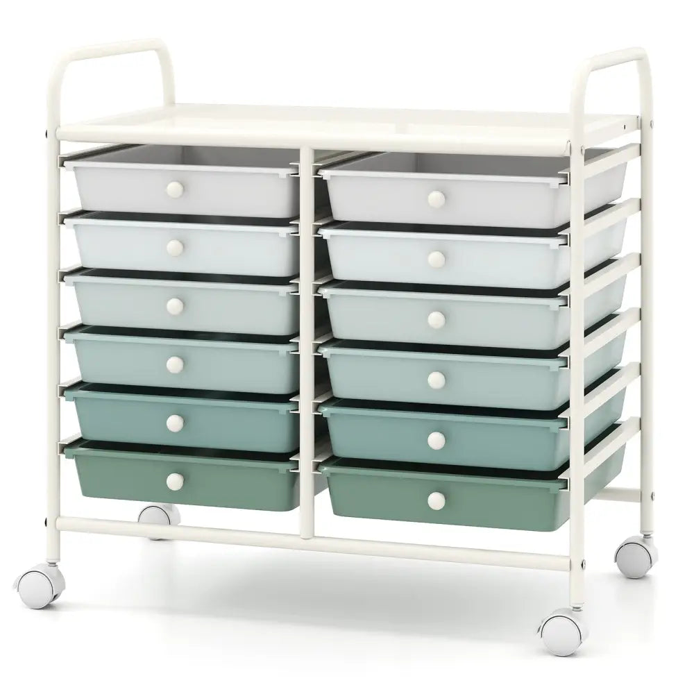 12 Drawers Rolling Storage Cart for Home and Office-Green Gradient - Green Gradient - File Cabinets