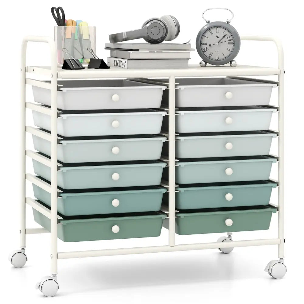 12 Drawers Rolling Storage Cart for Home and Office-Green Gradient - Green Gradient - File Cabinets