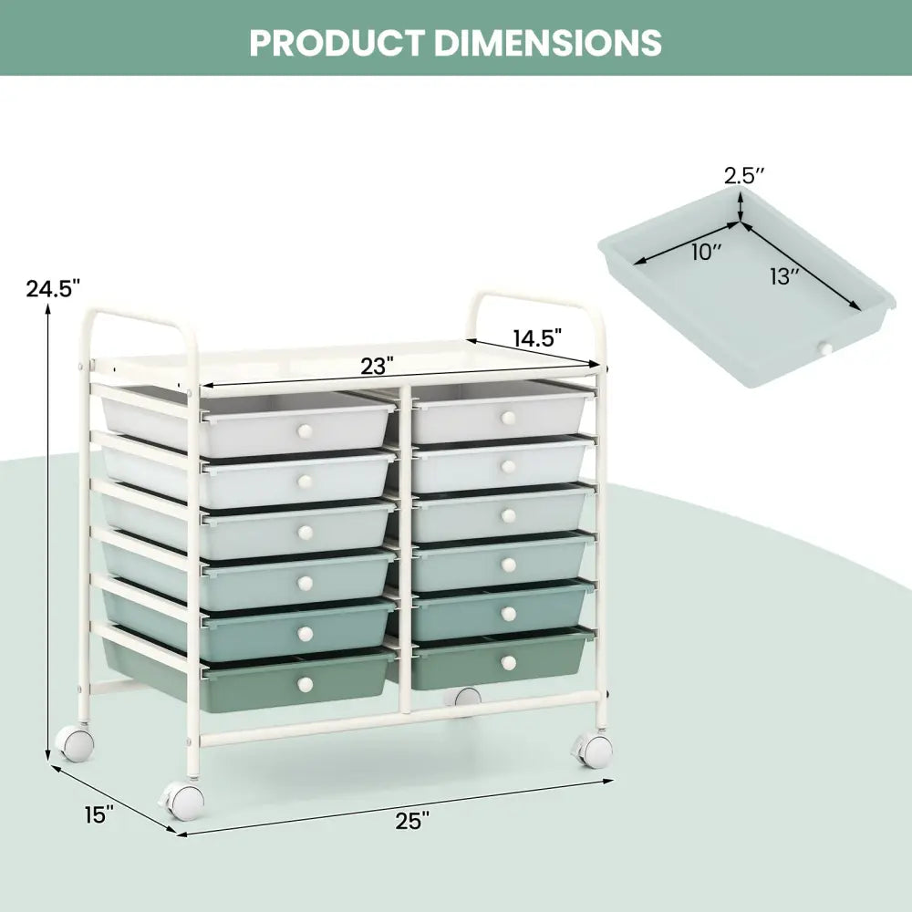 12 Drawers Rolling Storage Cart for Home and Office-Green Gradient - Green Gradient - File Cabinets