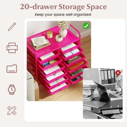 12 Drawers Rolling Storage Cart for Home and Office-Hot Pink Costway