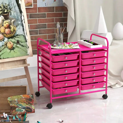 12 Drawers Rolling Storage Cart for Home and Office-Hot Pink Costway