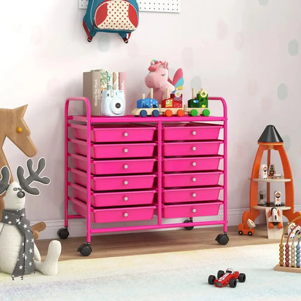 12 Drawers Rolling Storage Cart for Home and Office-Hot Pink Costway