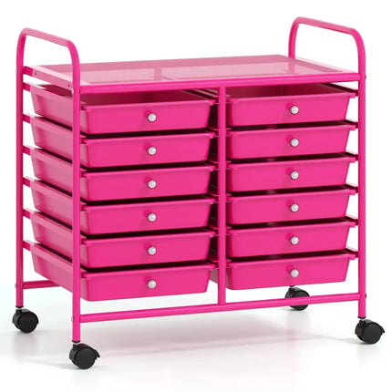 12 Drawers Rolling Storage Cart for Home and Office-Hot Pink Costway