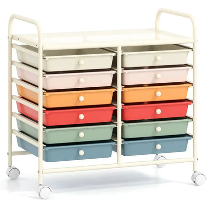 12 Drawers Rolling Storage Cart for Home and Office-Macaron Costway