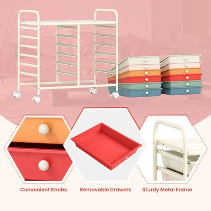 12 Drawers Rolling Storage Cart for Home and Office-Macaron Costway