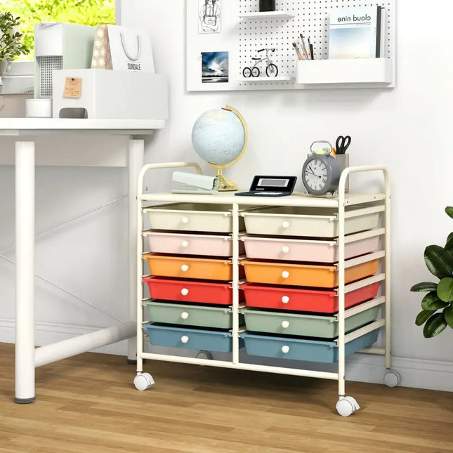 12 Drawers Rolling Storage Cart for Home and Office-Macaron Costway