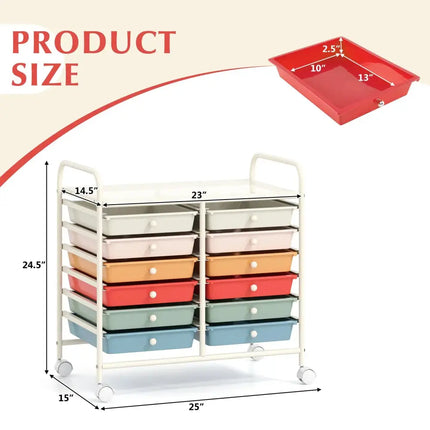 12 Drawers Rolling Storage Cart for Home and Office-Macaron Costway