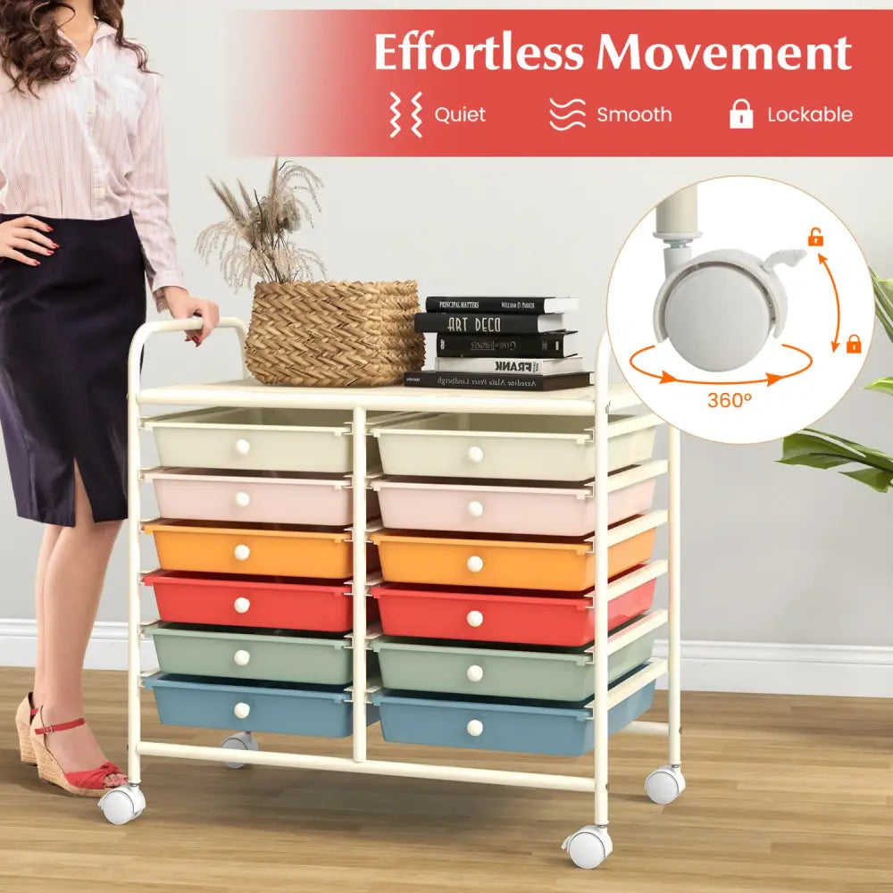 12 Drawers Rolling Storage Cart for Home and Office-Macaron - Macaron - File Cabinets