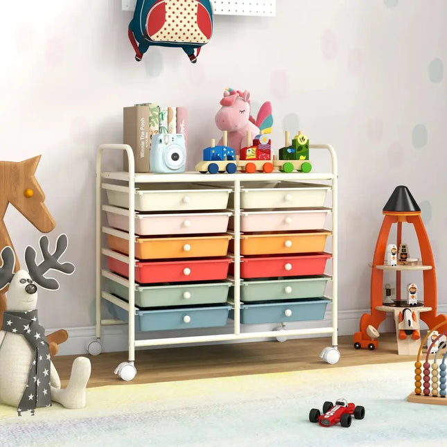 12 Drawers Rolling Storage Cart for Home and Office-Macaron Costway