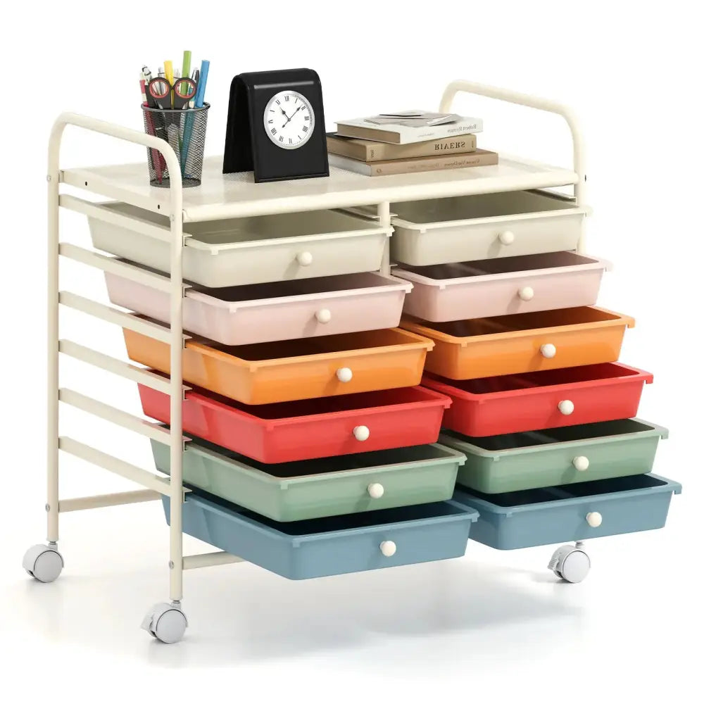 12 Drawers Rolling Storage Cart for Home and Office-Macaron Costway