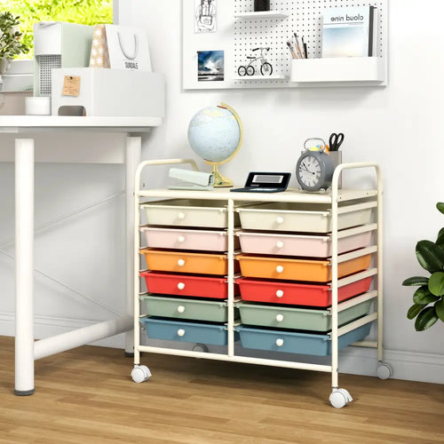 12 Drawers Rolling Storage Cart for Home and Office-Macaron - Macaron - File Cabinets