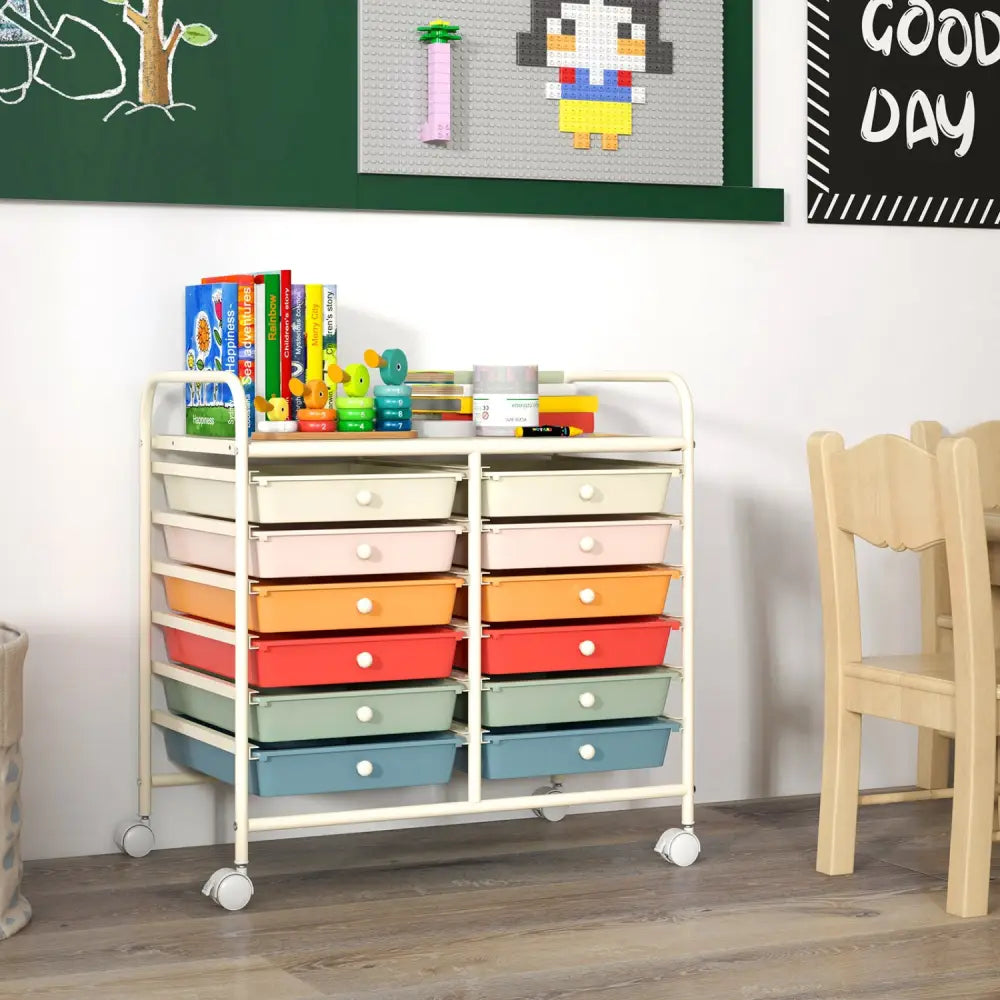 12 Drawers Rolling Storage Cart for Home and Office-Macaron - Macaron - File Cabinets