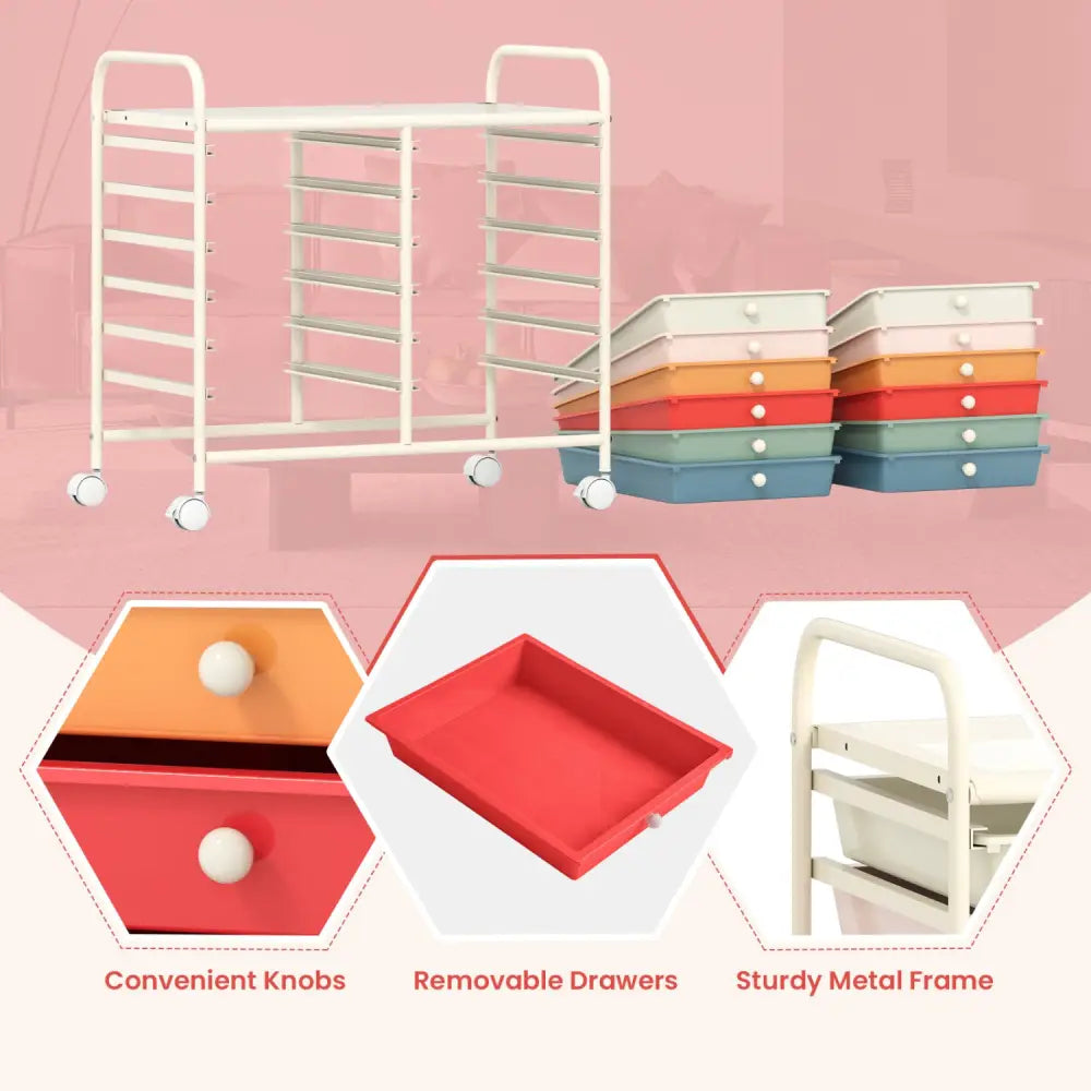 12 Drawers Rolling Storage Cart for Home and Office-Macaron - Macaron - File Cabinets