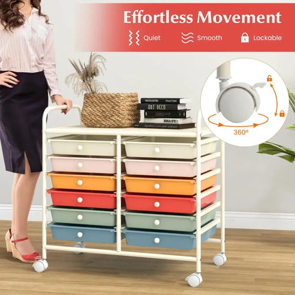 12 Drawers Rolling Storage Cart for Home and Office-Macaron Costway