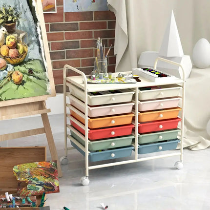 12 Drawers Rolling Storage Cart for Home and Office-Macaron Costway