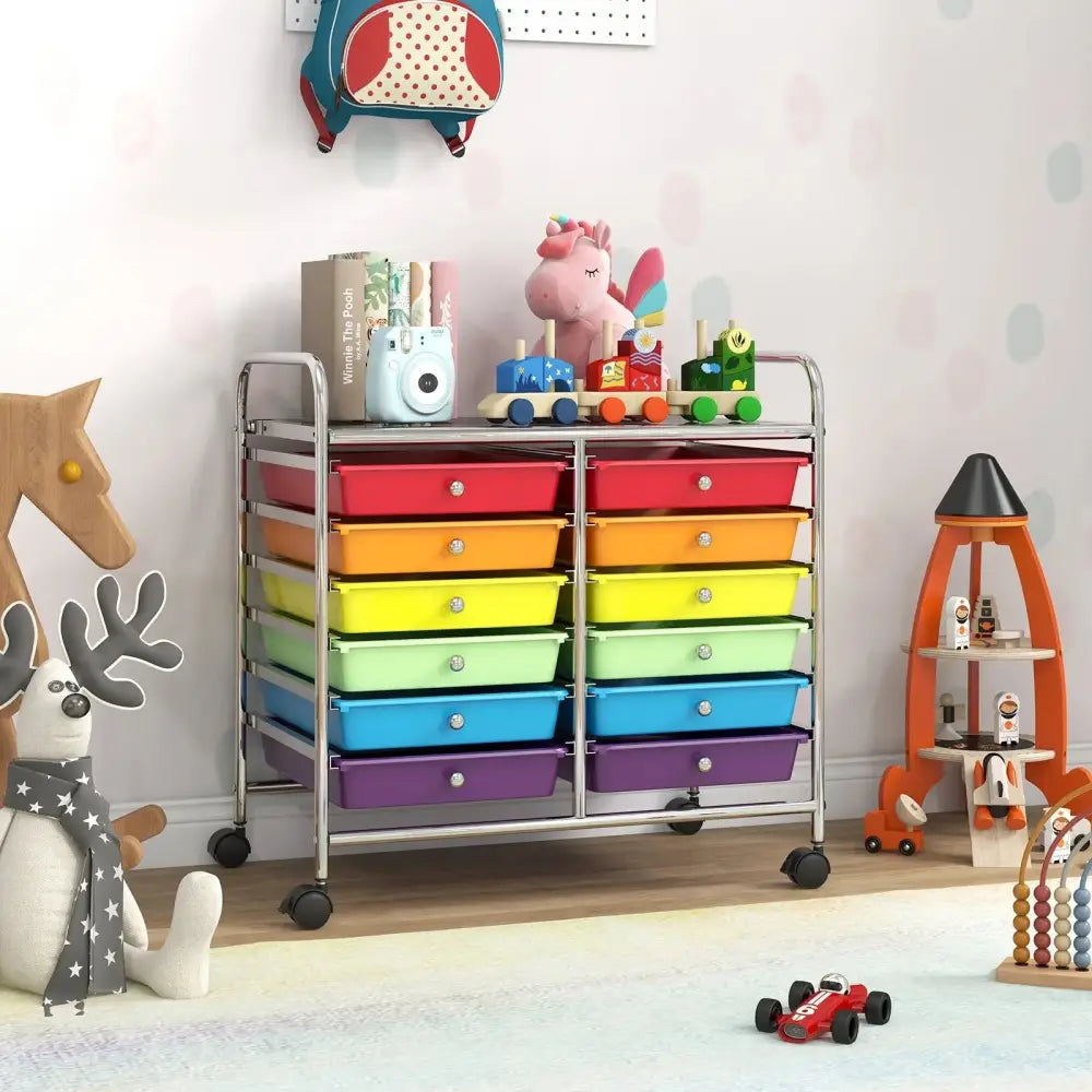 12 Drawers Rolling Storage Cart for Home and Office-Multicolor Costway