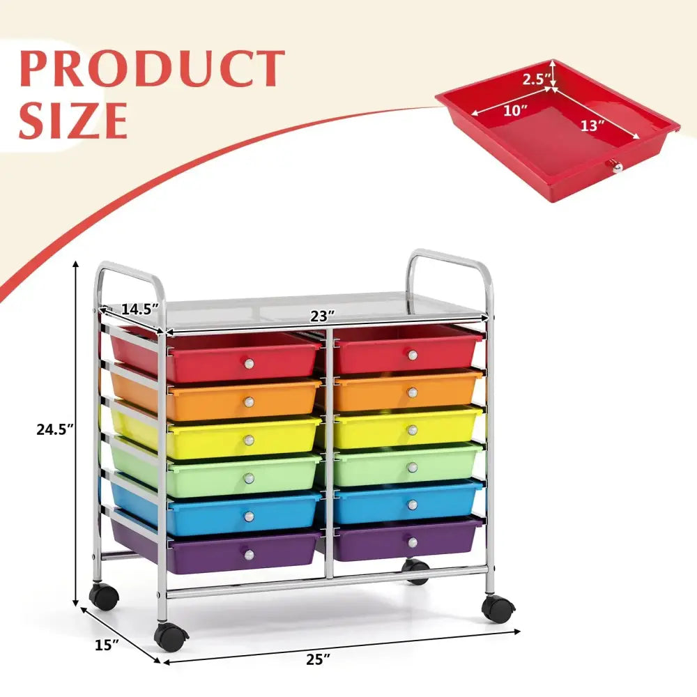 12 Drawers Rolling Storage Cart for Home and Office-Multicolor Costway