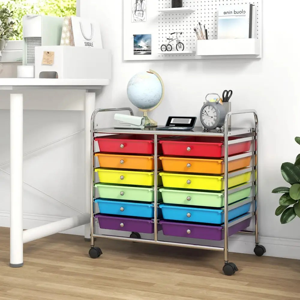 12 Drawers Rolling Storage Cart for Home and Office-Multicolor Costway