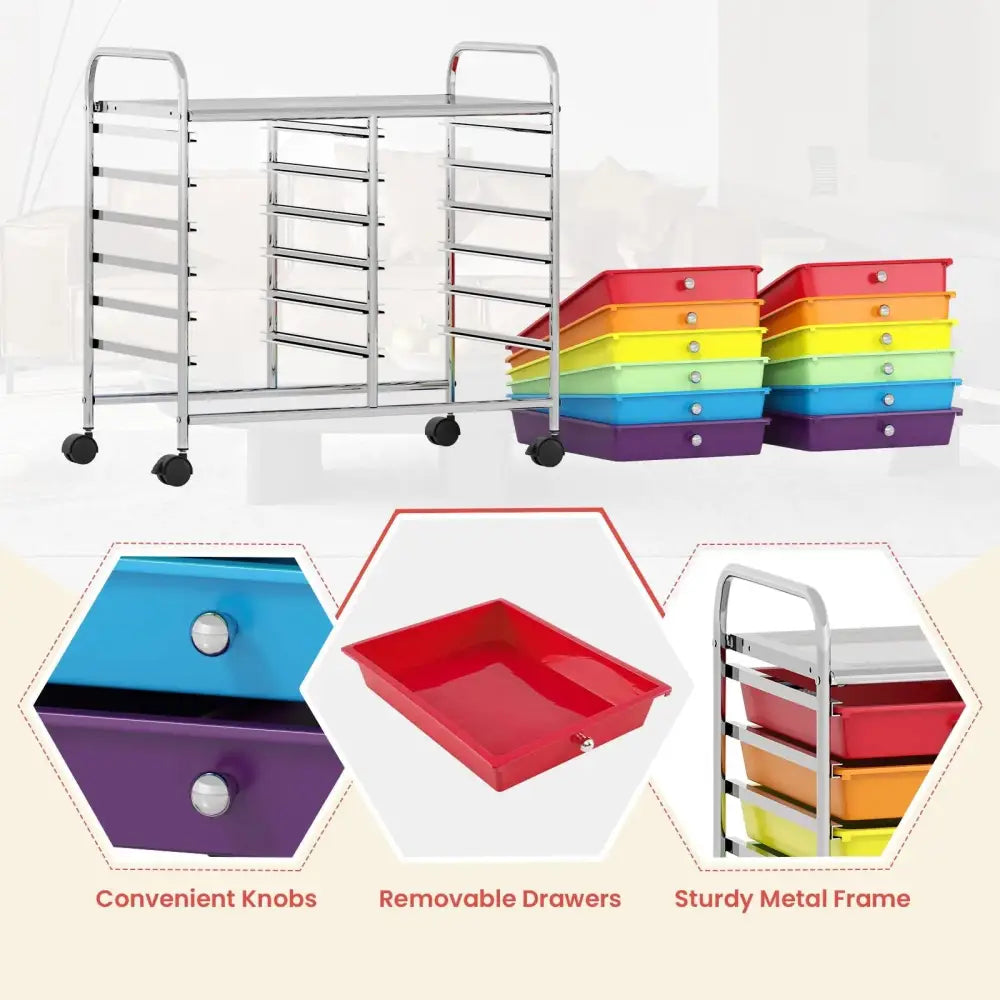 12 Drawers Rolling Storage Cart for Home and Office-Multicolor Costway