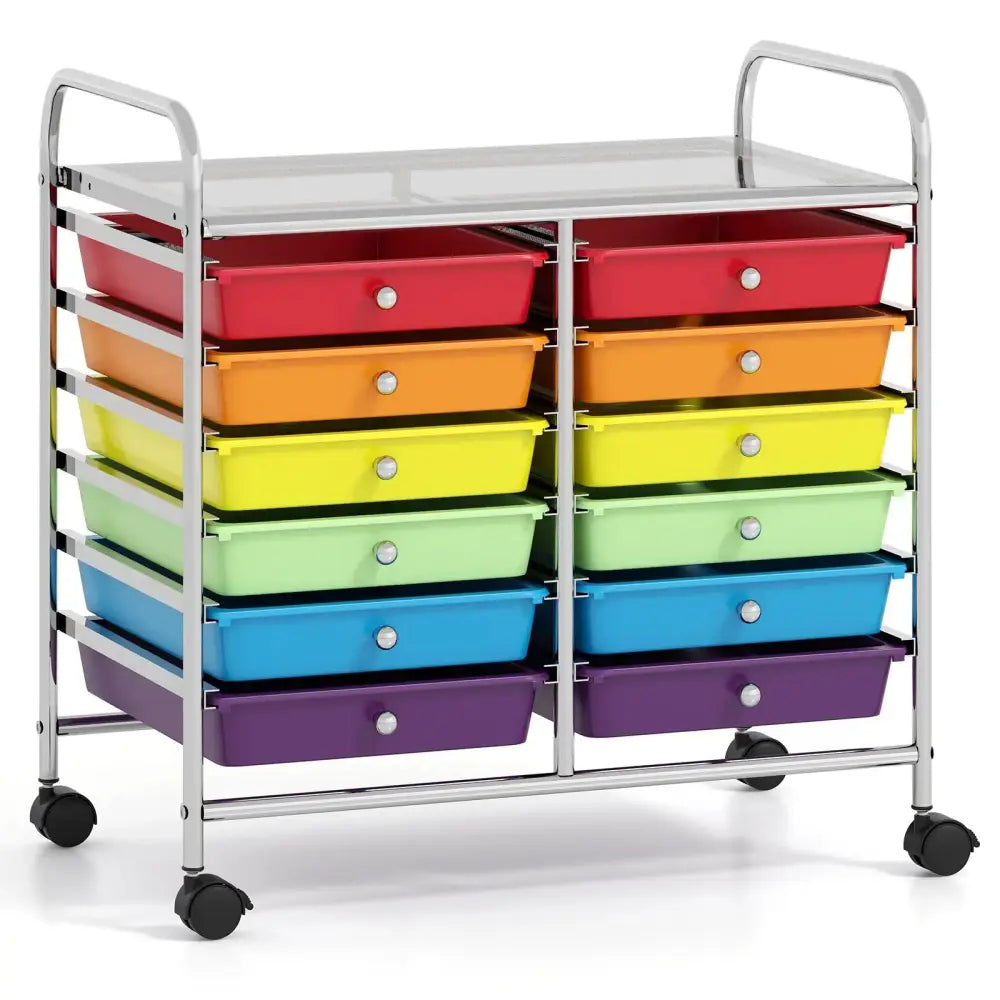 12 Drawers Rolling Storage Cart for Home and Office-Multicolor Costway