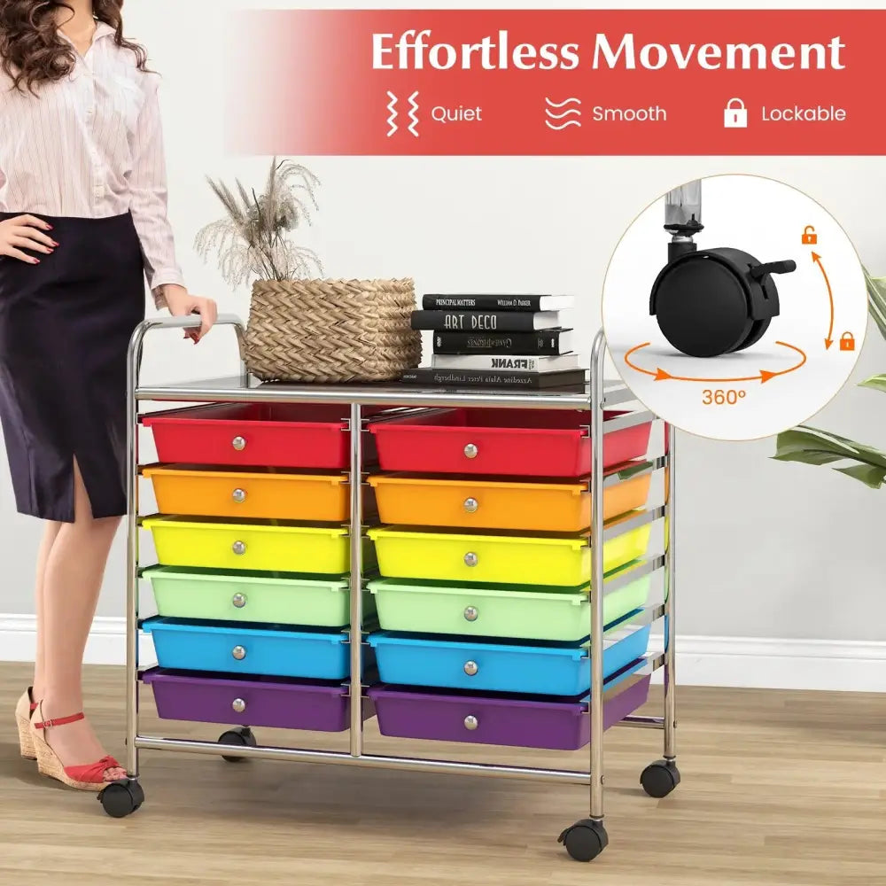 12 Drawers Rolling Storage Cart for Home and Office-Multicolor Costway