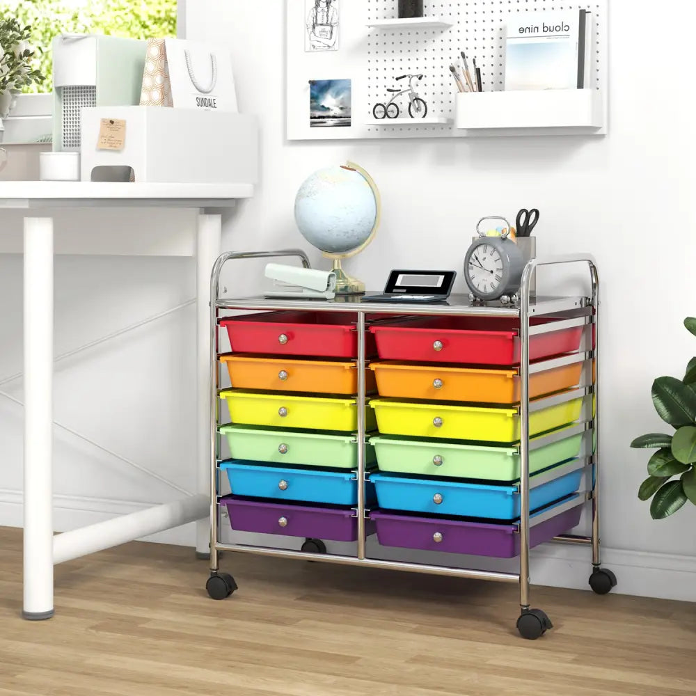 12 Drawers Rolling Storage Cart for Home and Office-Multicolor - Multicolor - File Cabinets