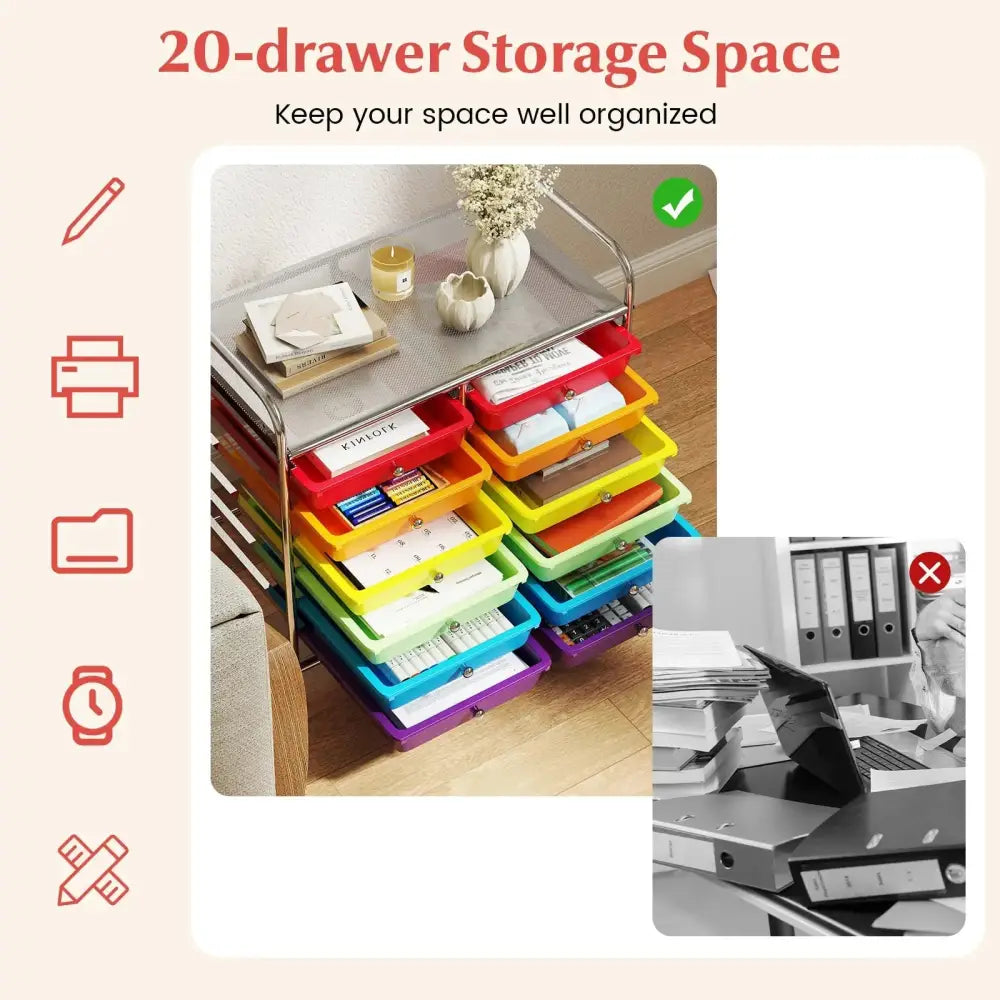 12 Drawers Rolling Storage Cart for Home and Office-Multicolor Costway