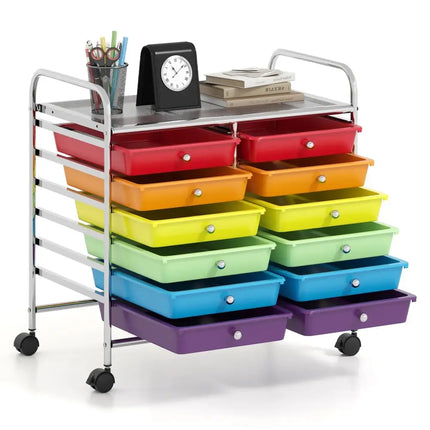12 Drawers Rolling Storage Cart for Home and Office-Multicolor Costway