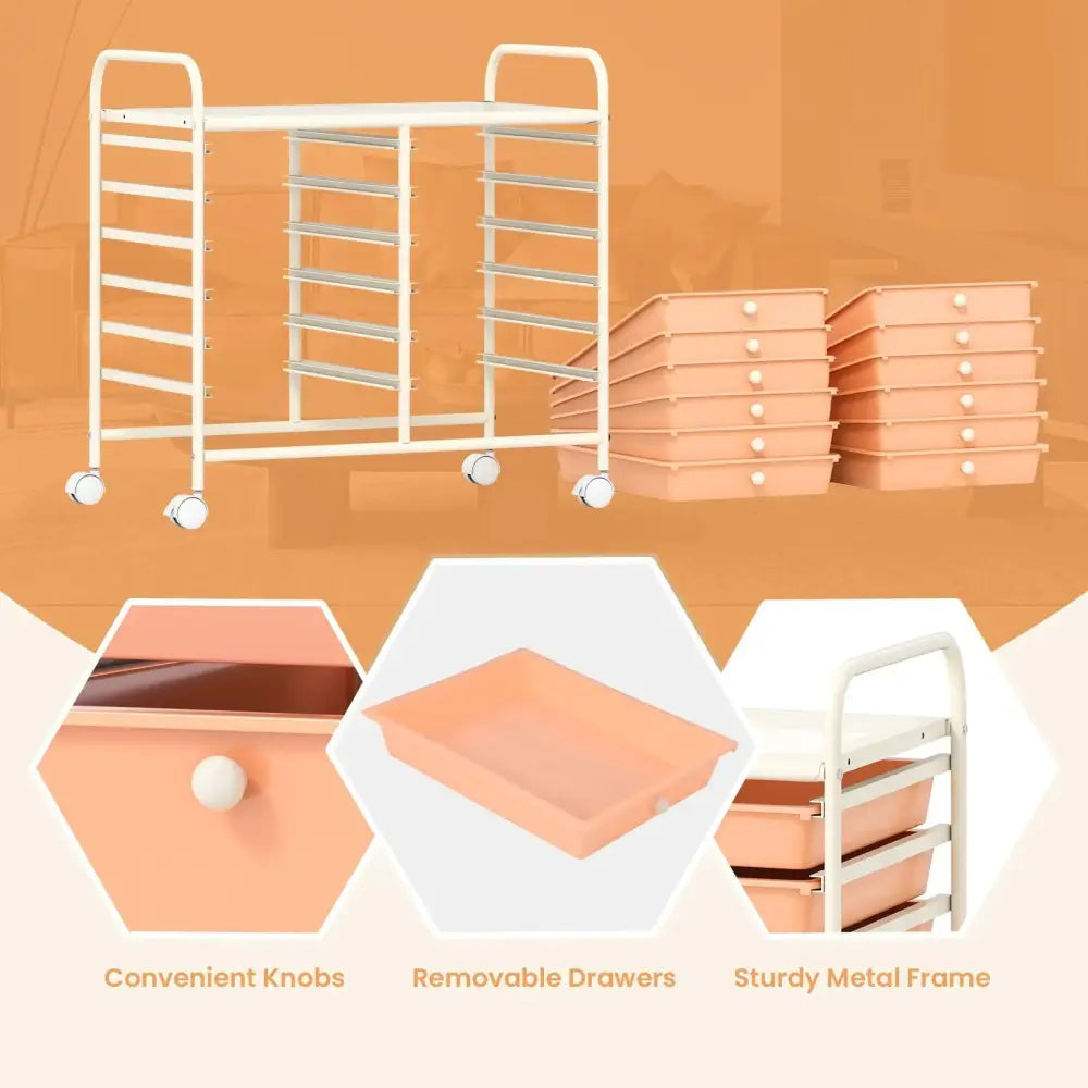 12 Drawers Rolling Storage Cart for Home and Office-Peach Costway