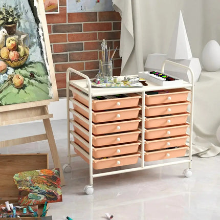 12 Drawers Rolling Storage Cart for Home and Office-Peach Costway