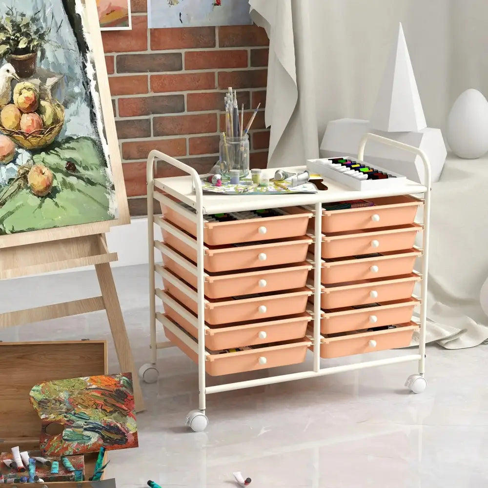 12 Drawers Rolling Storage Cart for Home and Office-Peach Costway